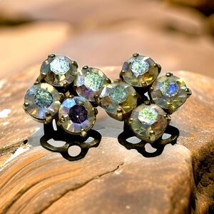 Earrings - Vintage Aurora Borialis Clip On Earrings 0.5 Inches